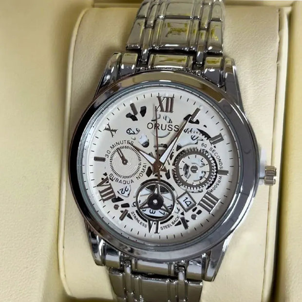 ORUSS New Style Fashion Brand Men's Quartz Watch Luxury Roman Dial Luminous Waterproof Sports Automatic Date Business Man Watch