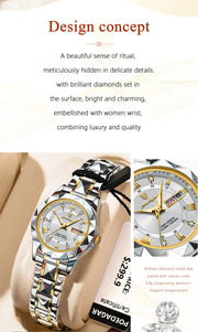 POEDAGAR Luxury Quartz Watch for Ladies Waterproof Luminous Date Week Stainless Steel Women Watches Elegant Dress WristWatch+box