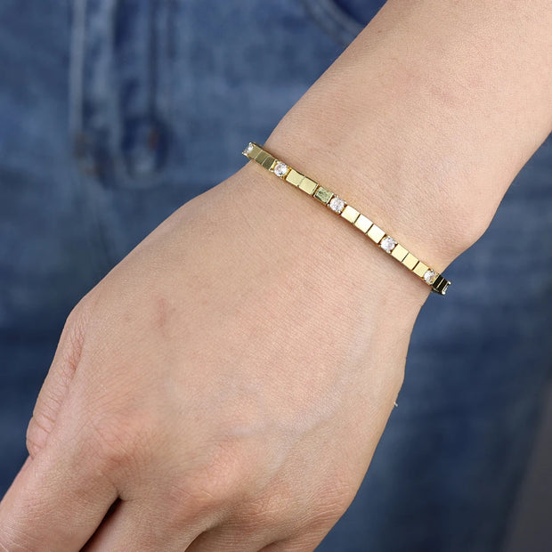 3MM Width Geometric Square Plain Beaded 5A Cubic Zirconia CZ Mix Sparking Tennis Chain Delicate Fashion Women Bracelet