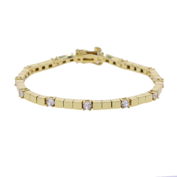 3MM Width Geometric Square Plain Beaded 5A Cubic Zirconia CZ Mix Sparking Tennis Chain Delicate Fashion Women Bracelet