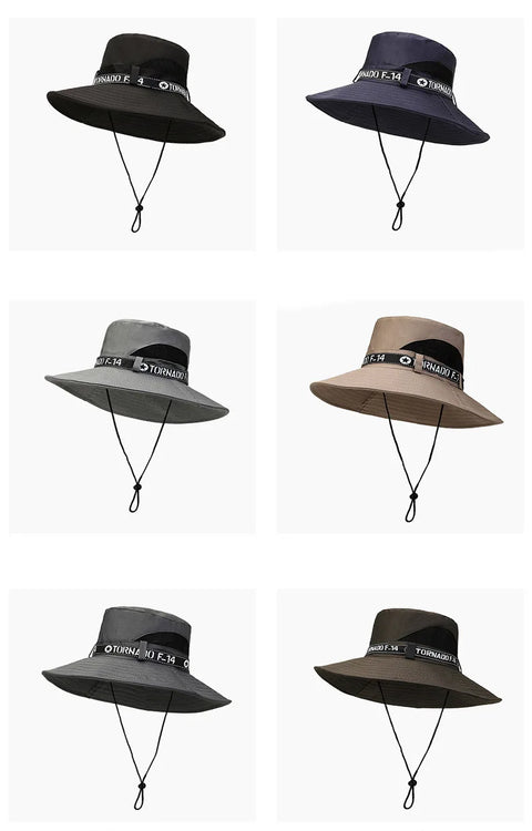 New Hot Selling Spring Summer Bucket Hat Men's Solid Color Big Brim Sun Hat Women's Folding Fishing Mountaineering Outdoor Hat