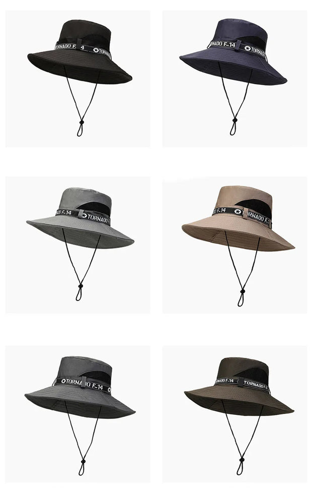New Hot Selling Spring Summer Bucket Hat Men's Solid Color Big Brim Sun Hat Women's Folding Fishing Mountaineering Outdoor Hat