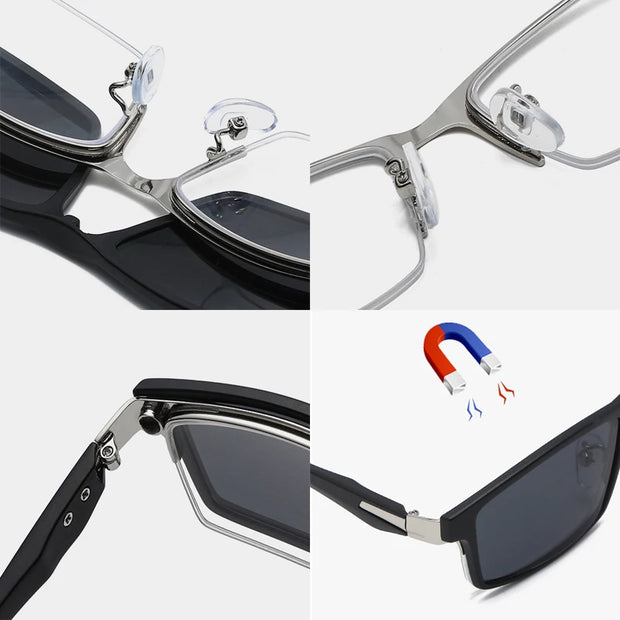 HDCRAFTER 6 In 1 Magnet Polarized Clip Glasses Frame Men TR90 Optical Myopia Clip Glasses For Men Prescription Eyeglasses Frame