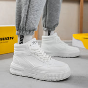 PU Leather Footwear Men Casual Shoes High Top White Breathable Footwear Shock-absorber Platform Hidden Increasing Sneakers