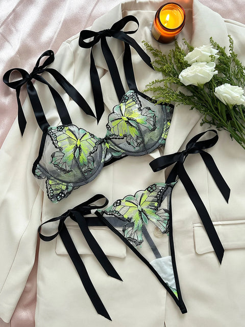 Ellolace Butterfly Lingerie Fancy Lace Delicate Underwear Fairy Embroidery Sheer Exotic Sets Bowknot Bilizna Hot Girl Underwear