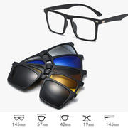 HDCRAFTER 6 In 1 Magnet Polarized Clip Glasses Frame Men TR90 Optical Myopia Clip Glasses For Men Prescription Eyeglasses Frame