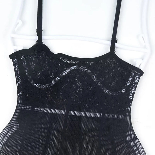Women Sexy Crotchless Lingerie Set Lace Floral Transparent Bodystocking Erotic Bodysuit Mesh Hollow Out Underwear Teddy Bra Sets