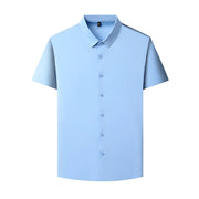New Men's Business Casual Solid Color Short Sleeved Shirt for Summer Fashion No Ironing Comfortable and Versatile Top