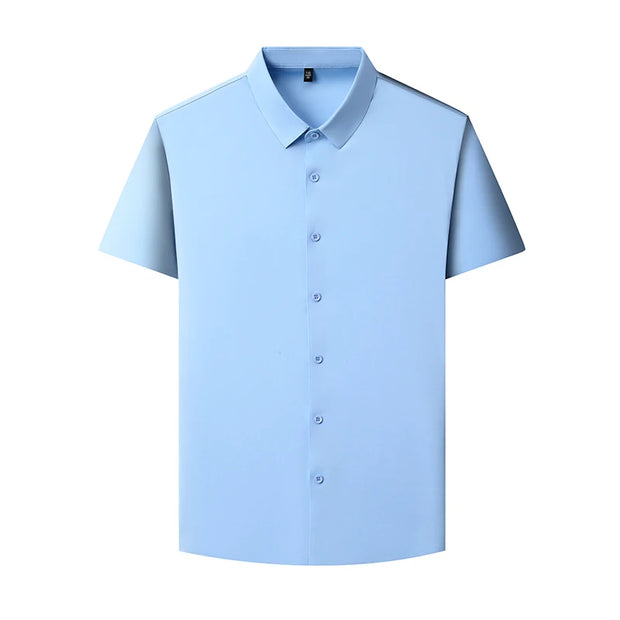 New Men's Business Casual Solid Color Short Sleeved Shirt for Summer Fashion No Ironing Comfortable and Versatile Top