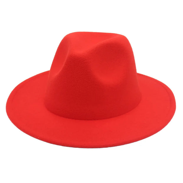 Classic Women Fedora Hats Autumn Winter Gentleman Jazz Felt Hat For Men Retro Church Lady Flat Wide Brim Dress Hat