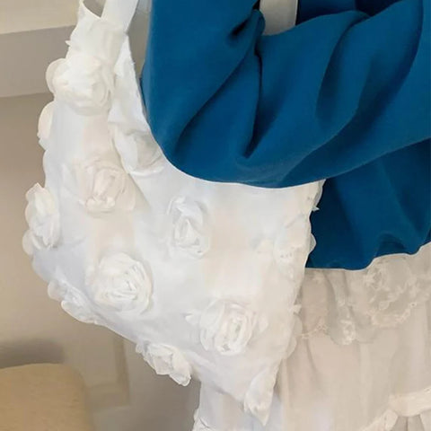 Korean 3d Flower ladies Shoulder Bag High Quality Three-dimensional Flower Canvas Bag Large Capacity Underarm Handbag Vest Bag
