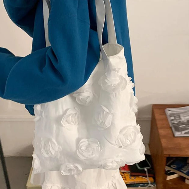 Korean 3d Flower ladies Shoulder Bag High Quality Three-dimensional Flower Canvas Bag Large Capacity Underarm Handbag Vest Bag