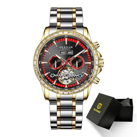 2025 Year Month Sunday Multi-functional Mechanical Watch GLENAW Watch Diamond Circle Stainless Steel Waterproof Luminous Watches