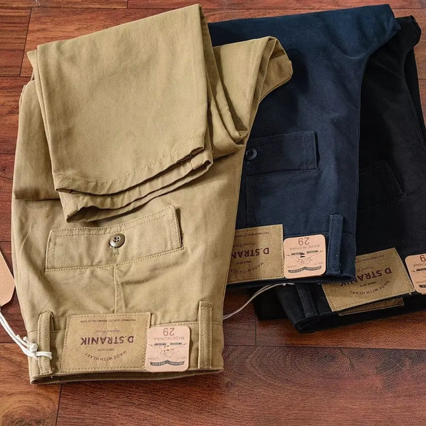 Retro Waed Pure Cotton Men's Loose Straight Leg Long Pants Heavy Du Thiened Wear Resistant Workwear Casual Trousers