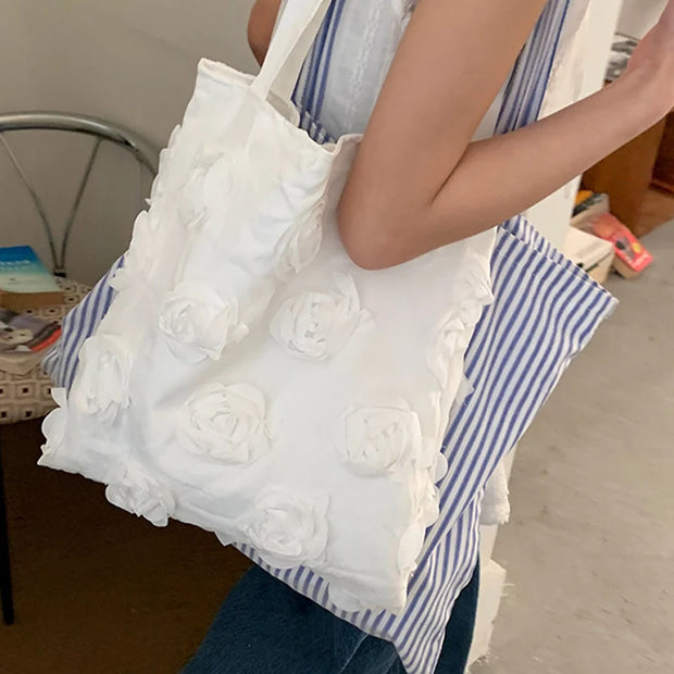Korean 3d Flower ladies Shoulder Bag High Quality Three-dimensional Flower Canvas Bag Large Capacity Underarm Handbag Vest Bag