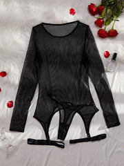 MUZISKAT High Quality 2024 Hot New Women's Leopard Mesh Sexy See-Through Body Shaping Erotic Lingerie Set Onlyfans