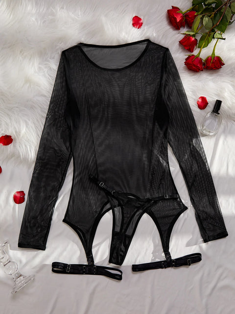MUZISKAT High Quality 2024 Hot New Women's Leopard Mesh Sexy See-Through Body Shaping Erotic Lingerie Set Onlyfans