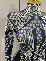 Sexy Shiny Silver Sequins Mirror Black Spandex Jumpsuit 2025 Women Prom Dancer Singer Costume Evening Birthday Show Stage Outfit