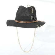 Fashionable Metal Letter Straw Hats for Women Men Summer Outdoor Holidays Beach Sun Hat Panama Hat