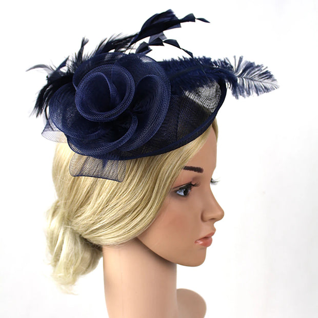 Women Ascot Fascinator Hat Feather Mesh Headband with Clip Reversible Kentucky Derby Photography for Ladies Tea Party
