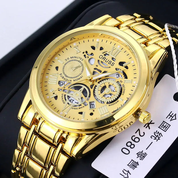 ORUSS New Style Fashion Brand Men's Quartz Watch Luxury Roman Dial Luminous Waterproof Sports Automatic Date Business Man Watch
