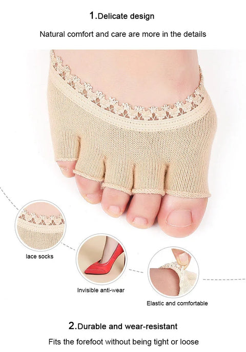 1 pair Five toes forefoot pads women's high heels wear half socks comfortable lace invisible socks foot pain care products