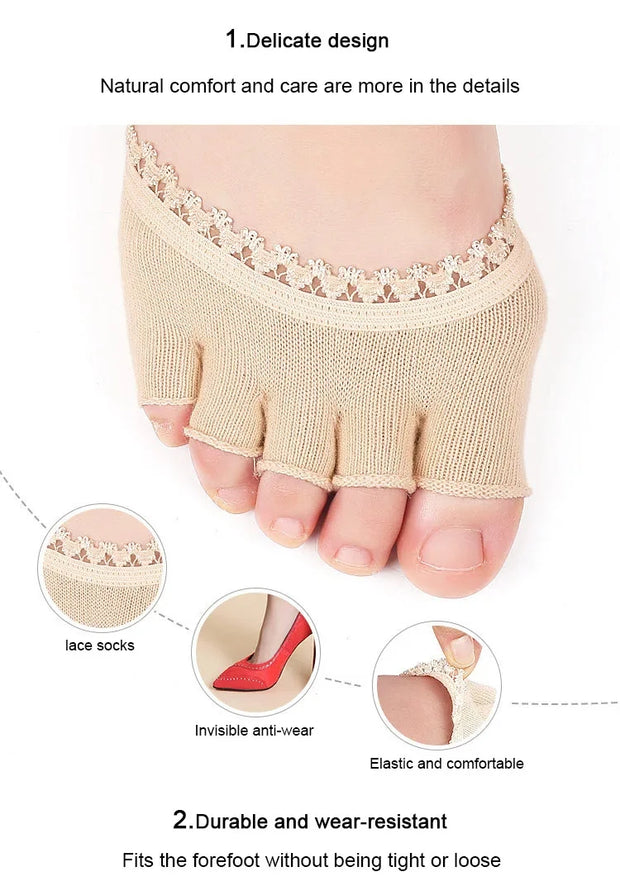 1 pair Five toes forefoot pads women's high heels wear half socks comfortable lace invisible socks foot pain care products