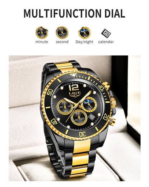LIGE Men Watch Fashion Full Steel Military Waterproof Quartz Watches for Men Top Brand Luxury Military Chronograph Montre Homme