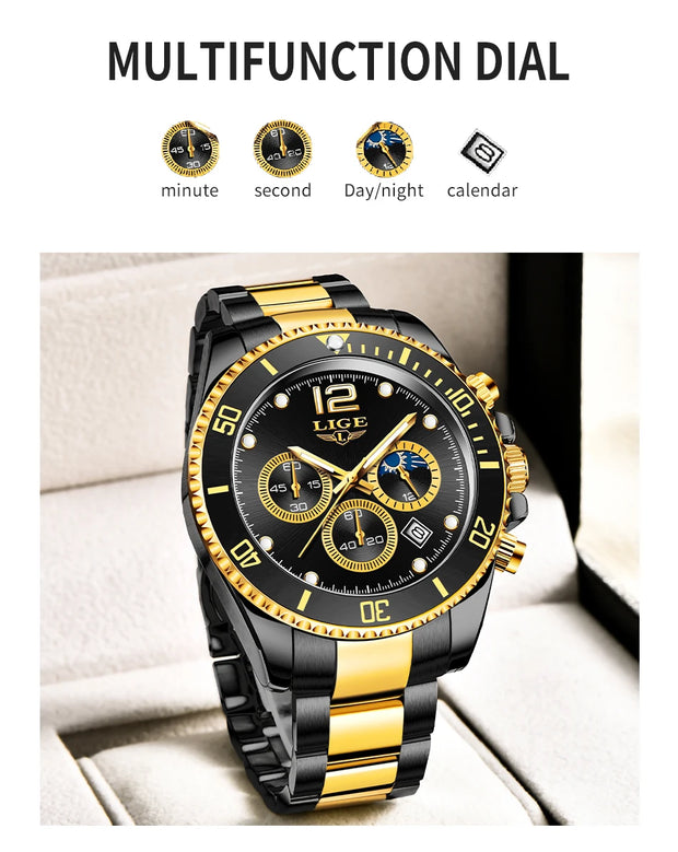 LIGE Men Watch Fashion Full Steel Military Waterproof Quartz Watches for Men Top Brand Luxury Military Chronograph Montre Homme