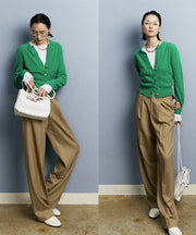 Autumn/Winter Knitted Loose Cardigan Jacket Pure Wool Sweater Temperament round Neck Slim Fit Long Sleeve Top for Women