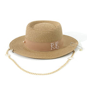 Fashionable Metal Letter Straw Hats for Women Men Summer Outdoor Holidays Beach Sun Hat Panama Hat