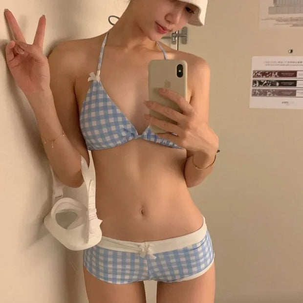 Sexy Two-Piece Bikini Swimwear Women's Korean Style Hot Spring Suit Small Chest Gathered Baseini Thermal Spa Swimsuit
