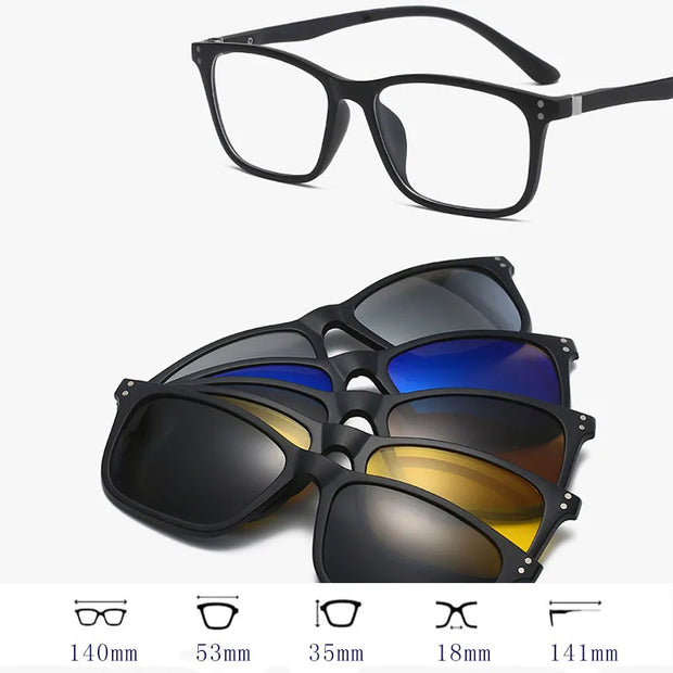 HDCRAFTER 6 In 1 Magnet Polarized Clip Glasses Frame Men TR90 Optical Myopia Clip Glasses For Men Prescription Eyeglasses Frame