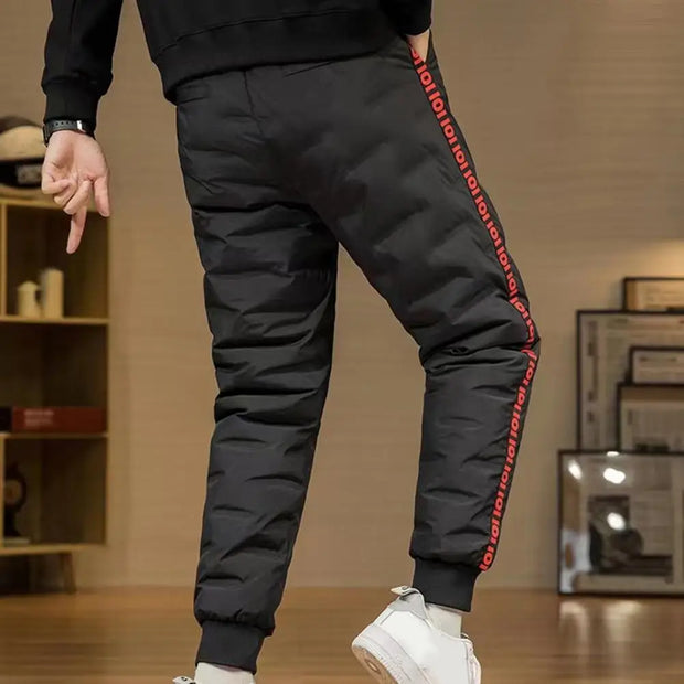 Down Padded Men's Pants Drawstring Warm Padded Sweatpants Loose Jogging Pants Thickened Warm Cotton Pants Thermal Down Trousers