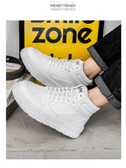 PU Leather Footwear Men Casual Shoes High Top White Breathable Footwear Shock-absorber Platform Hidden Increasing Sneakers