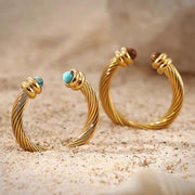 Nextvance Vintage C-shaped Twisty Ring 14K For Women Gold Plated Stainless Steel Inlay Natural Stone Metal Texture Jewelry Gifts