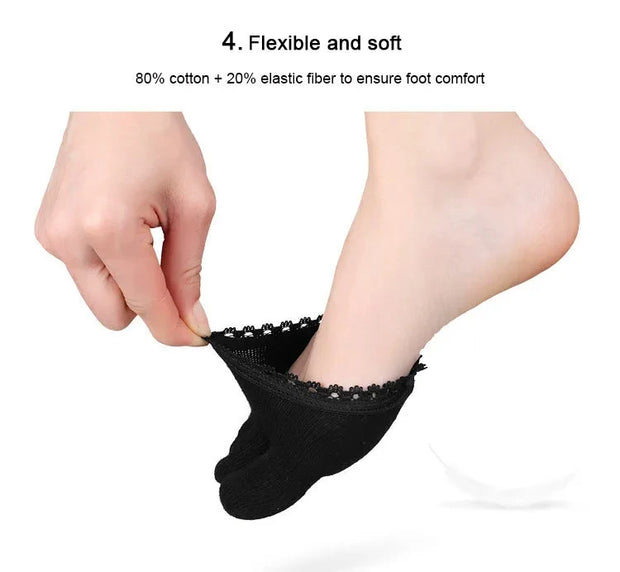 1 pair Five toes forefoot pads women's high heels wear half socks comfortable lace invisible socks foot pain care products