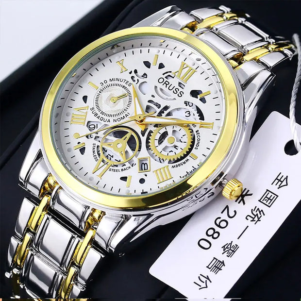 ORUSS New Style Fashion Brand Men's Quartz Watch Luxury Roman Dial Luminous Waterproof Sports Automatic Date Business Man Watch