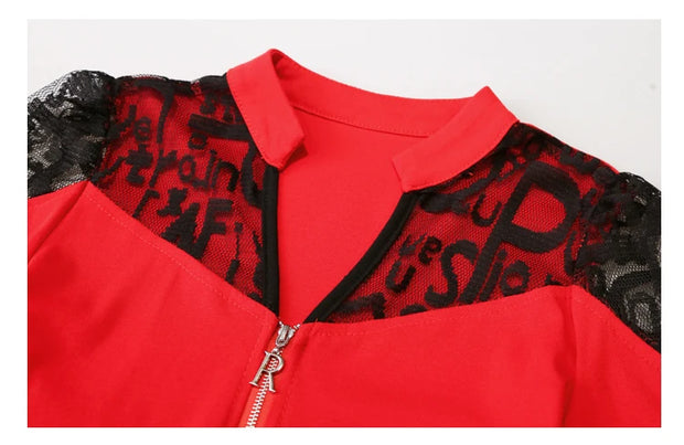 Summer European Clothes Sexy V Necks T-Shirt Women Embroidery Lace Front Zipper Slim Tops