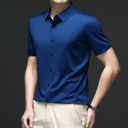 New Men's Business Casual Solid Color Short Sleeved Shirt for Summer Fashion No Ironing Comfortable and Versatile Top