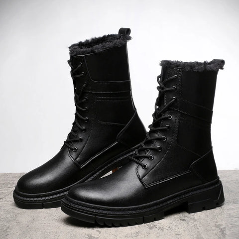 British Style Male Walking Footwear Luxury Brand Outdoor Boots High Quality Man Ankle Boots Warm Plush Fur Winter Shoes High Top