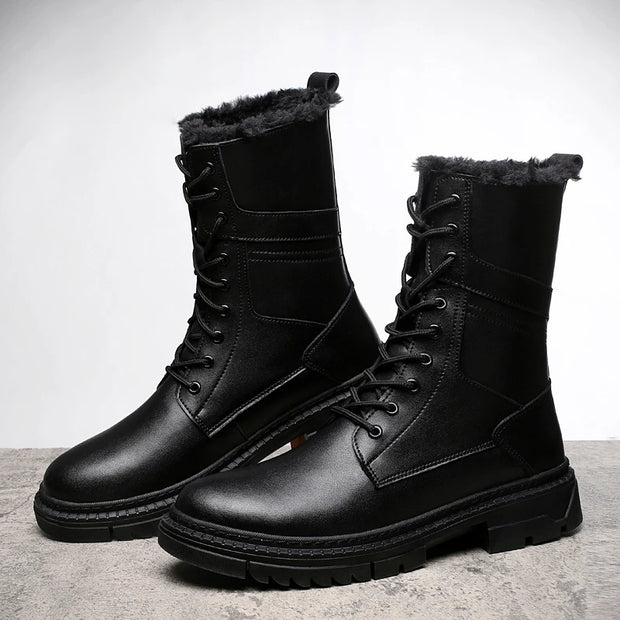 British Style Male Walking Footwear Luxury Brand Outdoor Boots High Quality Man Ankle Boots Warm Plush Fur Winter Shoes High Top