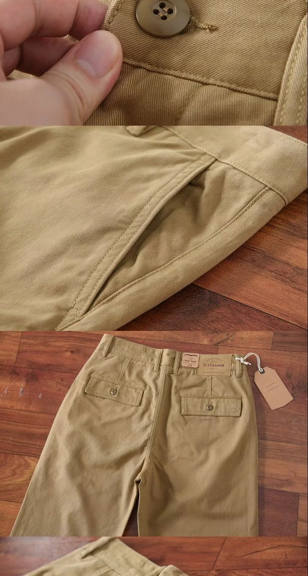 Retro Waed Pure Cotton Men's Loose Straight Leg Long Pants Heavy Du Thiened Wear Resistant Workwear Casual Trousers