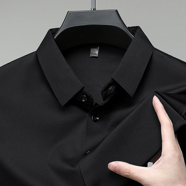 New Men's Business Casual Solid Color Short Sleeved Shirt for Summer Fashion No Ironing Comfortable and Versatile Top
