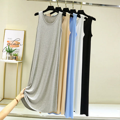 Cool Thin Summer Sleepwear For Women Outfit Night Shirt Sleeveless Long Dress Sexy Cotton Nightgowns Female Vest Nightdress