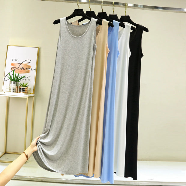 Cool Thin Summer Sleepwear For Women Outfit Night Shirt Sleeveless Long Dress Sexy Cotton Nightgowns Female Vest Nightdress