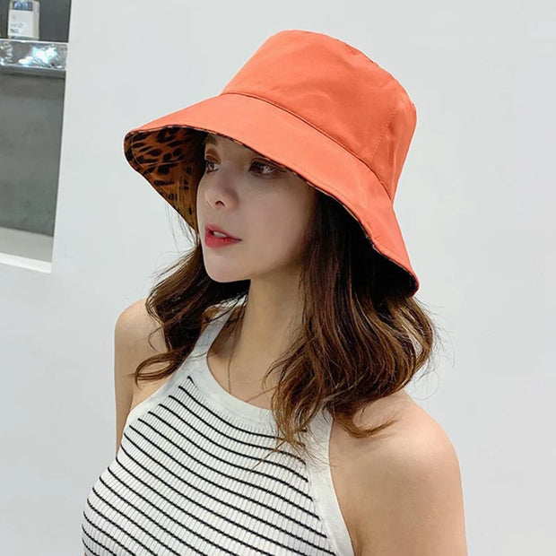 Leopard Reversible Bucket Hat Women Beach Panama Sun Hats Outdoor Wedding Party Summer Travel Caps Breathable Cotton Chapeau