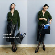 Autumn/Winter Knitted Loose Cardigan Jacket Pure Wool Sweater Temperament round Neck Slim Fit Long Sleeve Top for Women