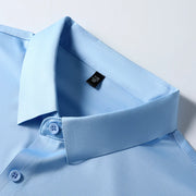 New Men's Business Casual Solid Color Short Sleeved Shirt for Summer Fashion No Ironing Comfortable and Versatile Top