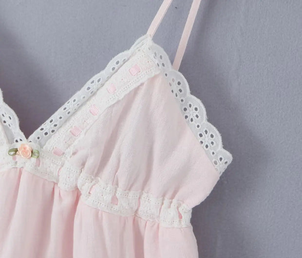 2023 Sexy Pink Spliced Embroidery Lace Deep V neck Mini Sling Dress Women Adjust Bow Ribbon Back Backless Party Robe Holiday